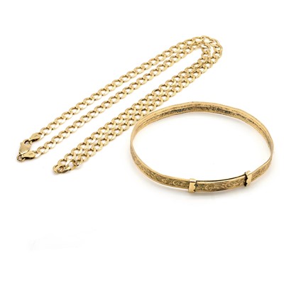 Lot 311 - A 9ct curb link necklace and a gilt metal bangle