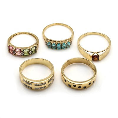 Lot 375 - A group of 9ct gold gemstone set rings