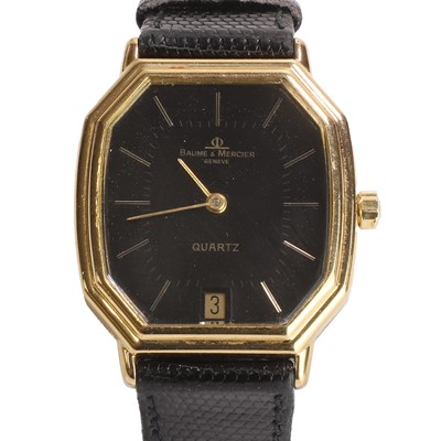 Lot 556 - An 18ct gold Baume & Mercier quartz strap watch