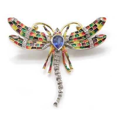 Lot 268 - A silver gilt gemstone set dragonfly brooch