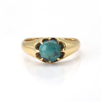 Lot 9 - An Edwardian 18ct gold turquoise set ring