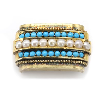 Lot 35 - A Victorian turquoise and split pearl brooch