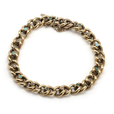 Lot 36 - A late Victorian turquoise and split pearl curb link bracelet
