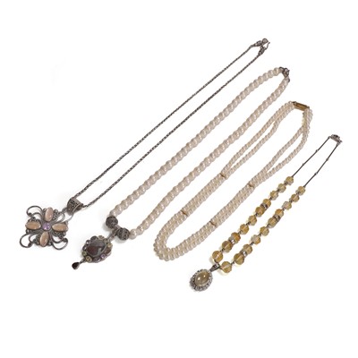 Lot 438 - A group of silver, gemstone and freshwater pearl necklaces