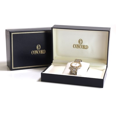Lot 578 - A stainless steel and gold, diamond set Concord Saratoga bracelet watch