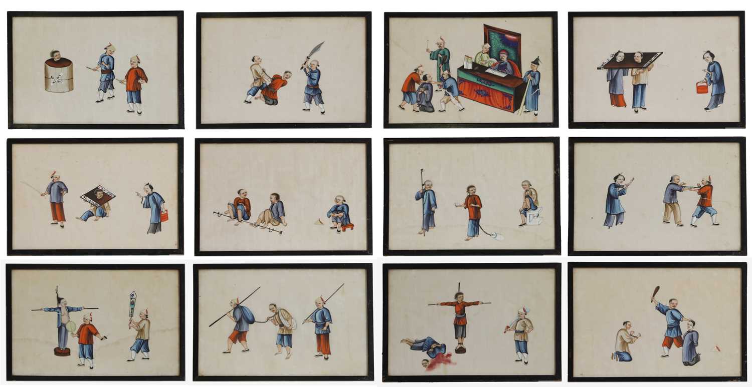 Lot 239 - Twelve Chinese rice paper punishment paintings