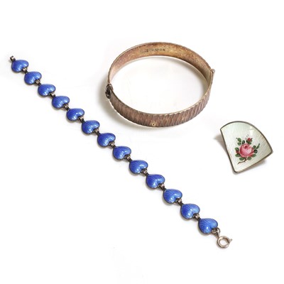 Lot 258 - A Norwegian silver and blue enamel bracelet, by David Andersen