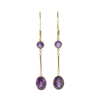 Lot 129 - A pair of amethyst drop earrings