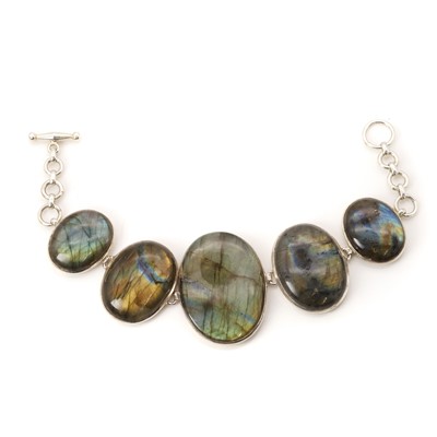 Lot 176 - A silver labradorite panel bracelet