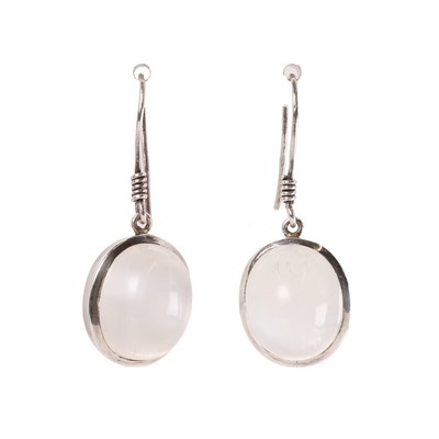 Lot 166 - A pair of silver moonstone drop earrings