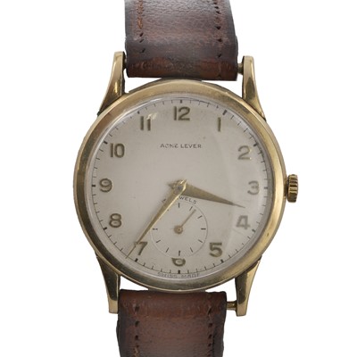 Lot 558 - A 9ct gold Acme Lever mechanical strap watch