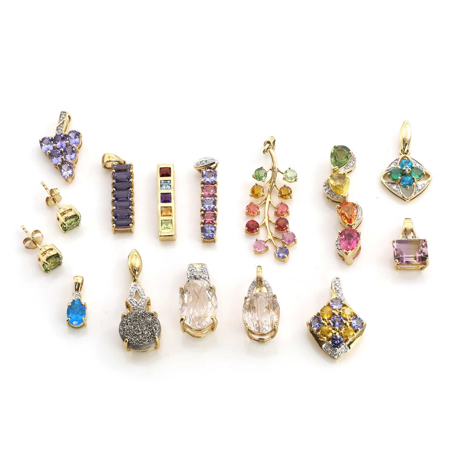 Lot 418 - A group of 9ct gold gemstone set pendants and earrings