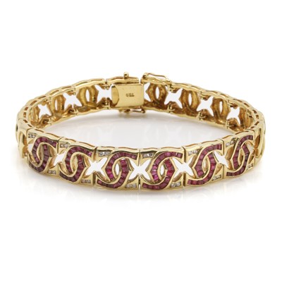 Lot 111 - A ruby and diamond panel bracelet
