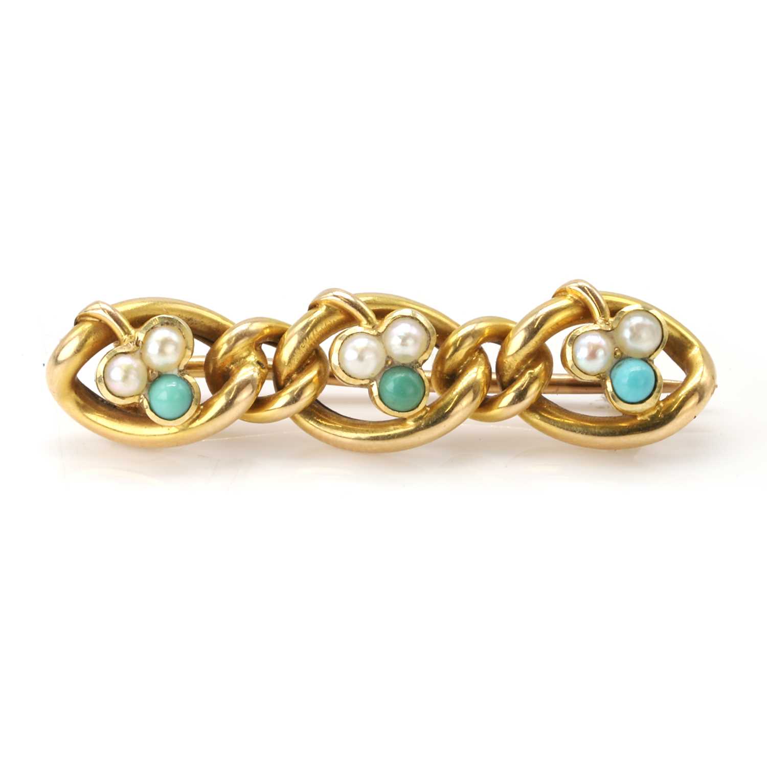 Lot 34 - A Victorian split pearl and turquoise brooch
