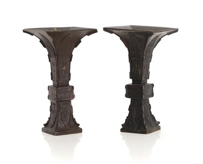 Lot 139 - A pair of Japanese bronze gu vases