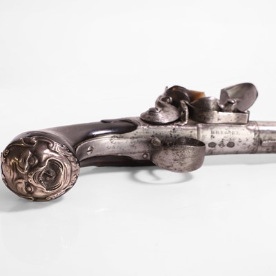 Lot 235 - A Queen Anne style cannon barrel flintlock pistol