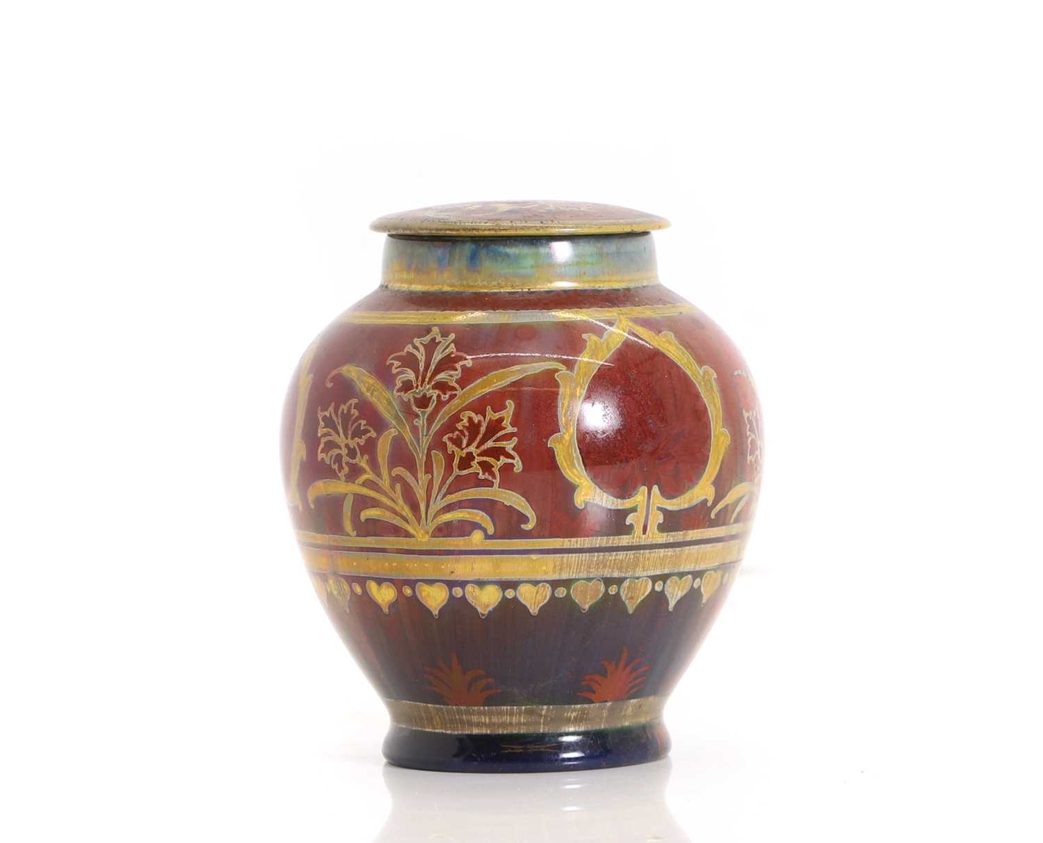 Lot 153 - A Royal Lancastrian Pilkington lustre vase and cover