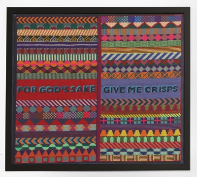 Lot 396 - An Embroidery artwork 'For God's Sake Give Me Crisps'