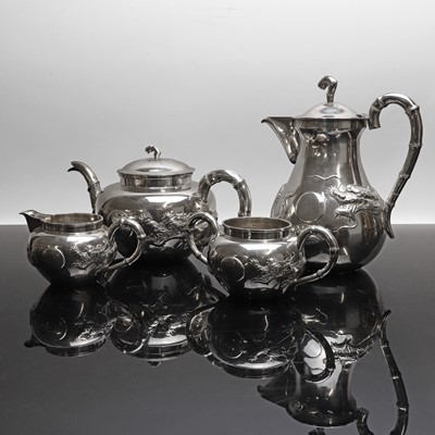Lot 144 - A Chinese four-piece silver tea and coffee set