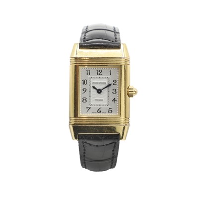 Lot 290 - A ladies' 18ct gold Jaeger-LeCoultre Reverso Duetto mechanical strap watch