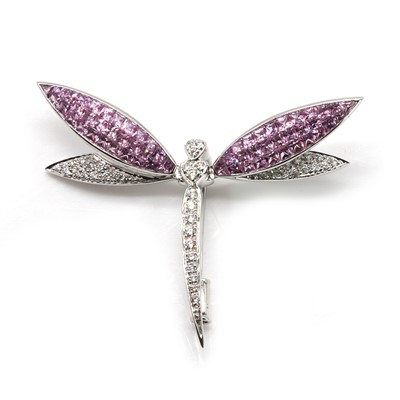 Lot 137 - An 18ct white gold pink sapphire and diamond brooch, by Boodles