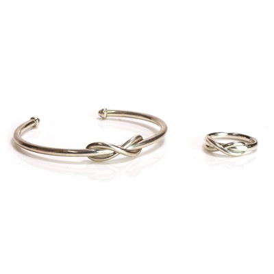 Lot 254 - A sterling silver Infinity bracelet and ring set, by Tiffany & Co.