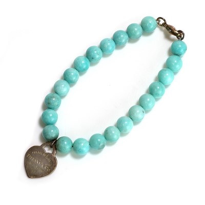 Lot 250 - A sterling silver and amazonite bead bracelet, by Tiffany & Co.