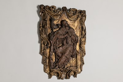 Lot 239 - An oak and giltwood panel of St Peter and the Rooster
