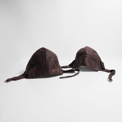Lot 456 - Motoring and Aviation leather helmets