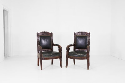Lot 455 - A near pair of Empire stained beech fauteuils