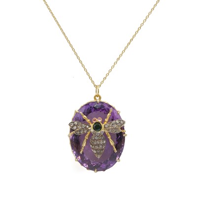 Lot 273 - A silver gilt amethyst, diamond and green tourmaline insect pendant
