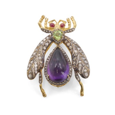 Lot 281 - An amethyst, peridot, ruby and diamond insect brooch