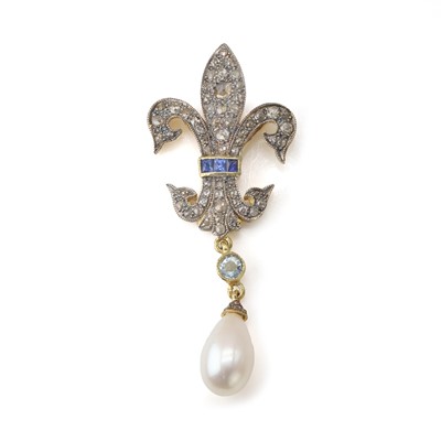 Lot 276 - A diamond, sapphire aquamarine and freshwater pearl pendant