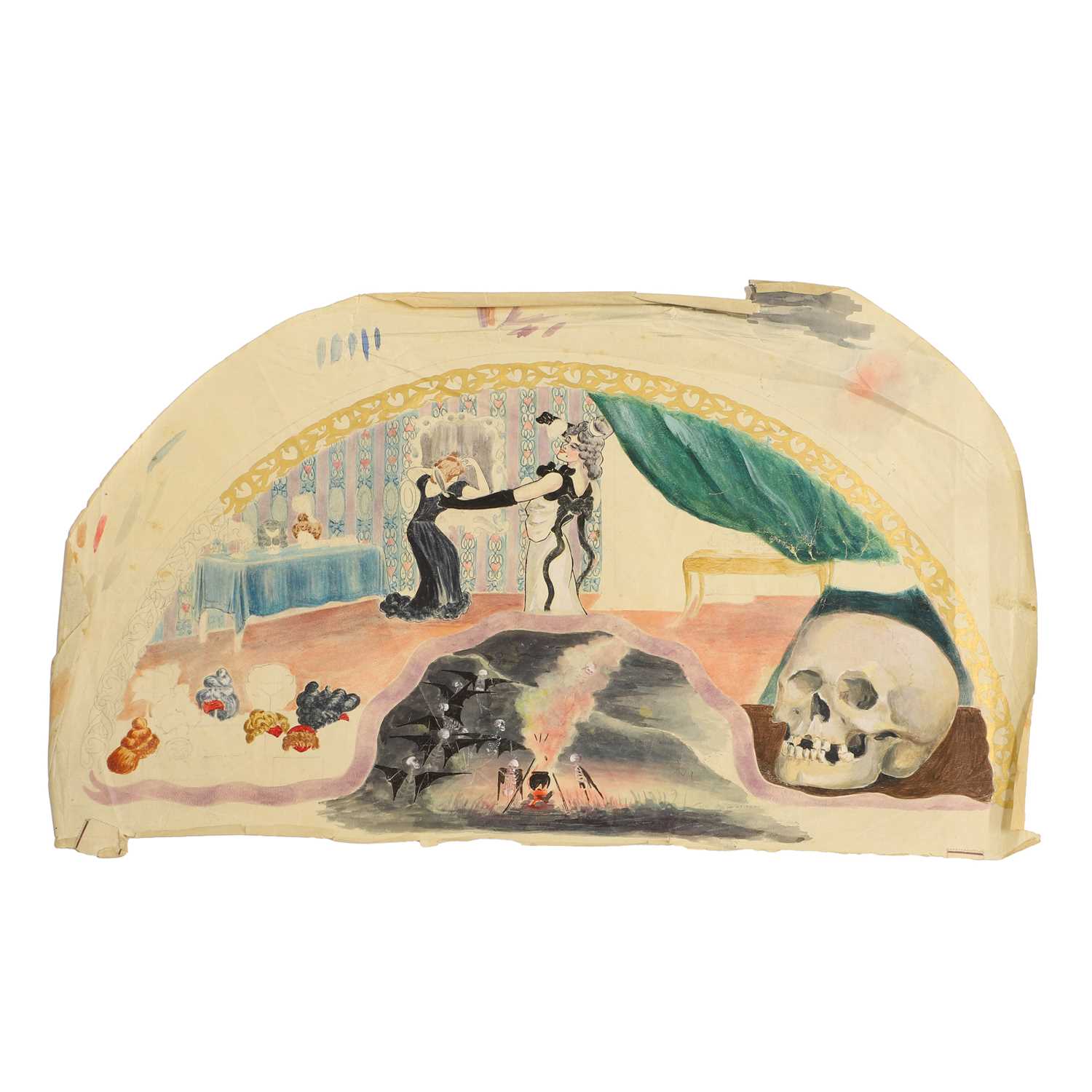Lot 57 - Two ladies in a wig boutique with flying skeletons and a skull