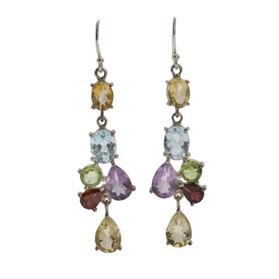 Lot 265 - A pair of multi gem drop earrings