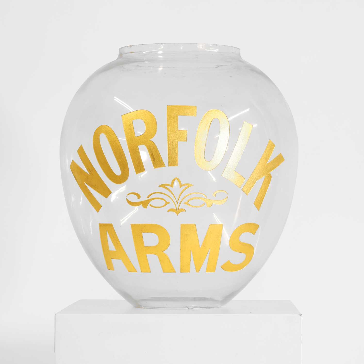 Lot 93 - A 'Norfolk Arms' glass lantern shade