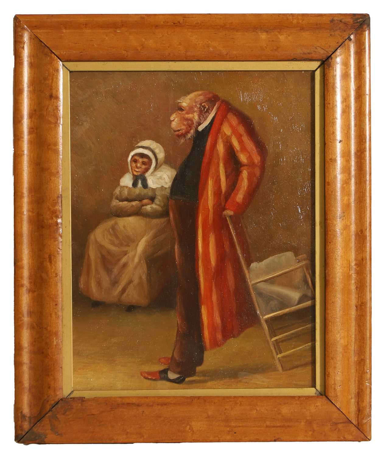 Lot 61 - A painting of anthropomorphic monkeys in Victorian attire