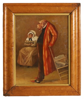 Lot 61 - A painting of anthropomorphic monkeys in Victorian attire