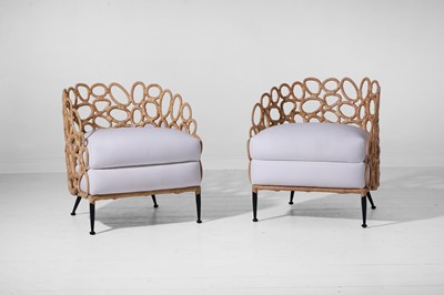Lot 551 - A pair of rattan 'Ella' lounge chairs by Paolo Moschino