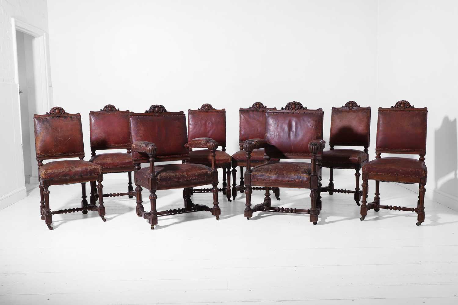 Lot 553 - A set of eight Victorian oak dining chairs