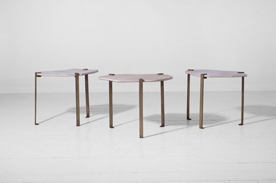 Lot 572 - A trio of modernist brass and vellum occasional tables by Paolo Moschino