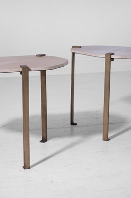 Lot 572 - A trio of modernist brass and vellum occasional tables by Paolo Moschino