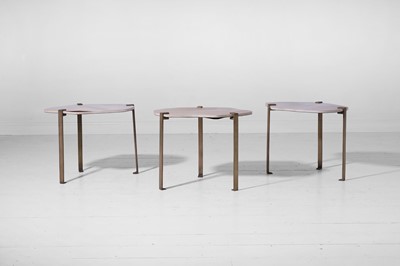 Lot 572 - A trio of modernist brass and vellum occasional tables by Paolo Moschino