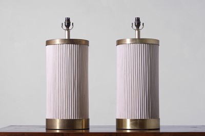 Lot 549 - A pair of painted rattan and gilt-metal table lamps