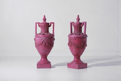 Lot 571 - A pair of large neoclassical glazed stoneware urns
