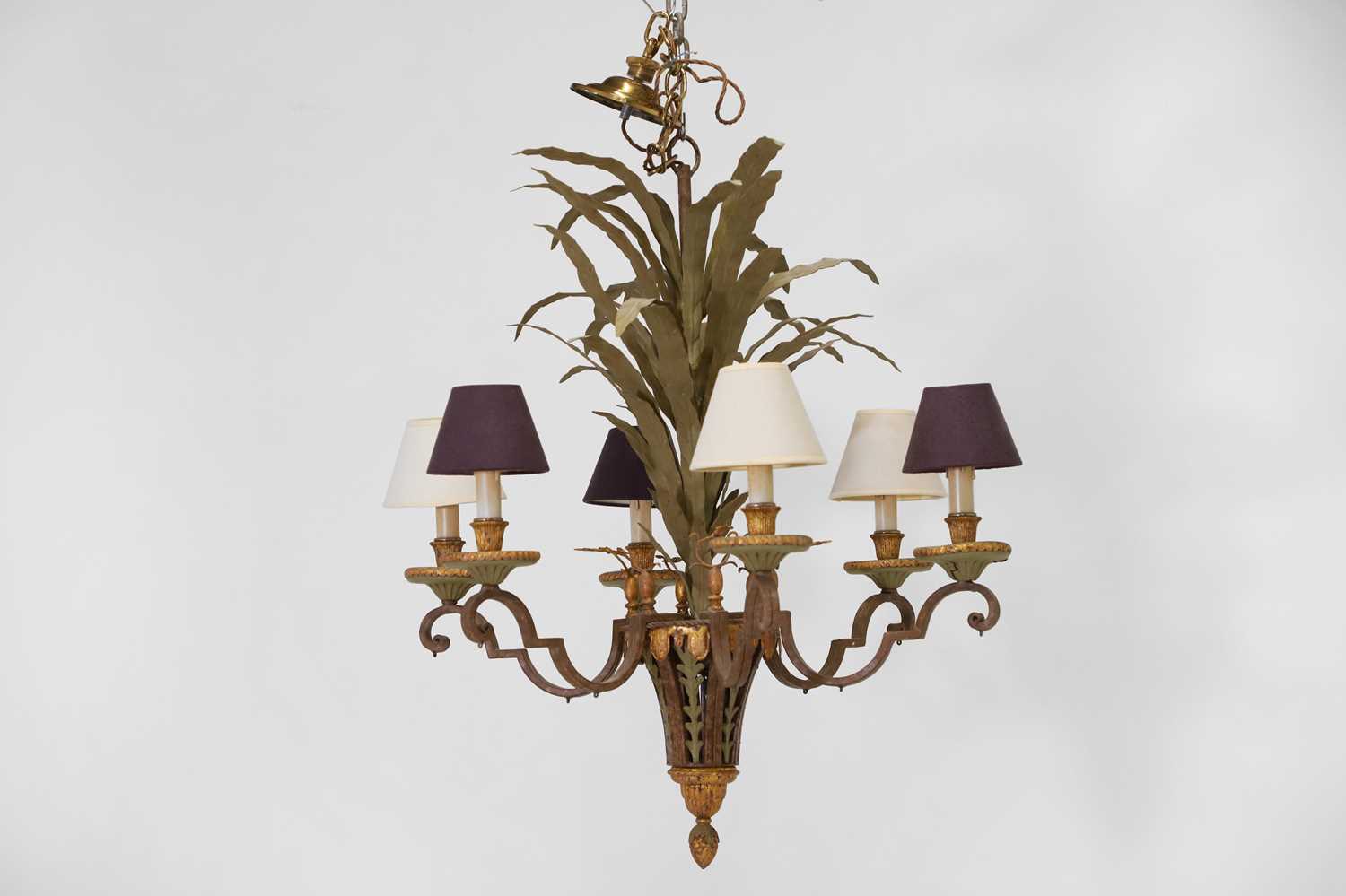 Lot 347 - A painted and parcel-gilt metal chandelier