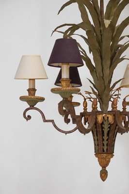 Lot 347 - A painted and parcel-gilt metal chandelier