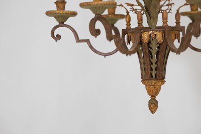 Lot 347 - A painted and parcel-gilt metal chandelier