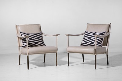 Lot A pair of brass and leather ‘Crillon’ armchairs by Soane