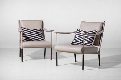 Lot 350 - A pair of brass and leather ‘Crillon’ armchairs by Soane
